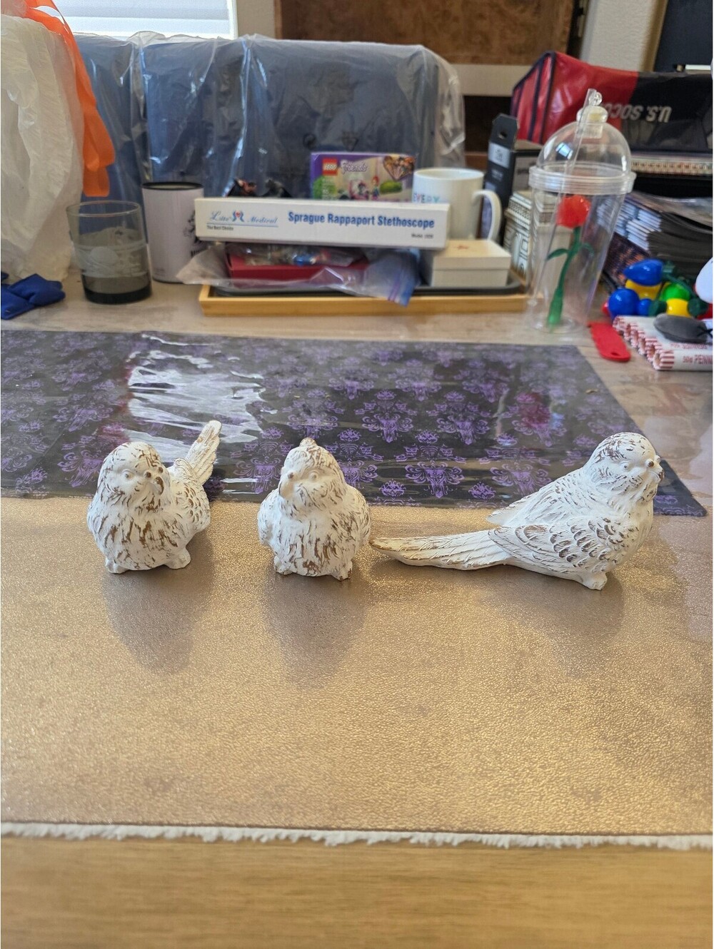 Set of 3 White Decorative Bird Figurines